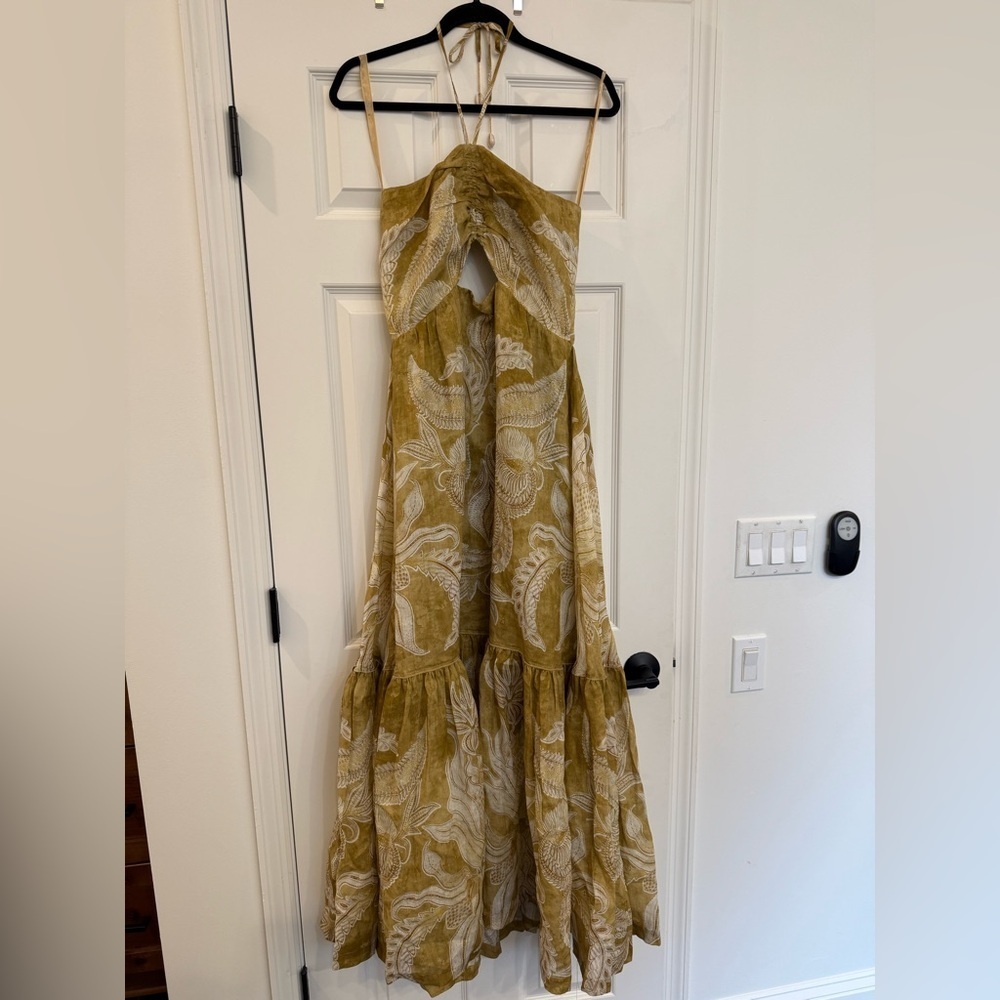 NWT BEATRIZ CAMACHO SoHo Halter Maxi Dress in Mustard Marmol size 8 - Picture 7 of 12